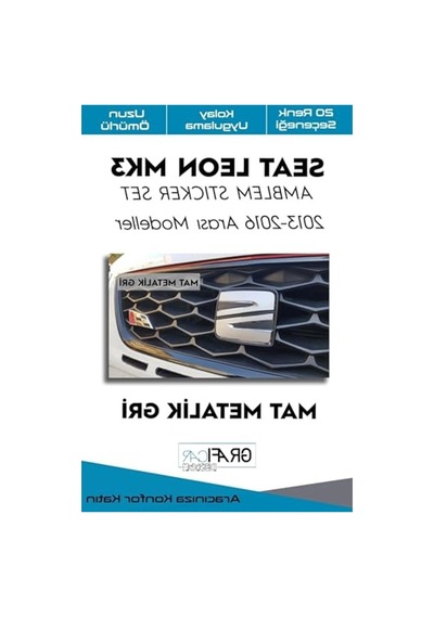 Kaplama Sticker Seti, Seat Leon Mk3 Amblem, Mat Metalik Gri Abanoz