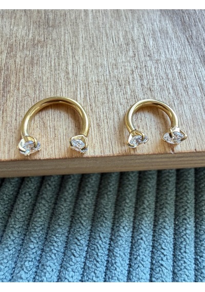 %100 316 L Cerrahi Çelik Çift Taşı Tasarım Helix Tragus Kıkırdak Piercing 8 Mm Altın
