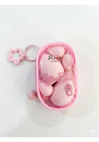 Tr Rose Cosmetics 5'li Pembe Makyaj Süngeri Seti - Özel Fermuarlı Yıldız Anahtarlıklı Çanta Dahil - Fondöten, K