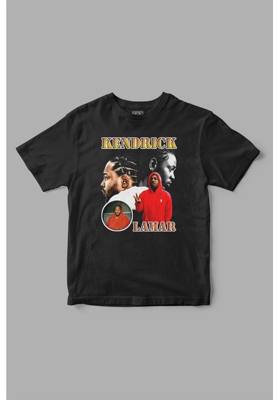 Kendrick Lamar Retro Baskılı Tişört Siyah