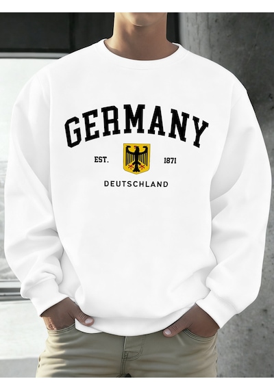 Startmore Startmorealmanya Deutschland Ulusal Amblem Baskı Erkekler Kazak Moda Polar Kazak Retro Rahat Uzun Koll Beyaz