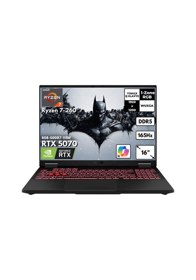 Asus TUF A16 FA608UP-RV199HMF10 Ryzen 7 260 40 GB 2 TB SSD RTX5070 16" Free Dos Dizüstü Bilgisayar