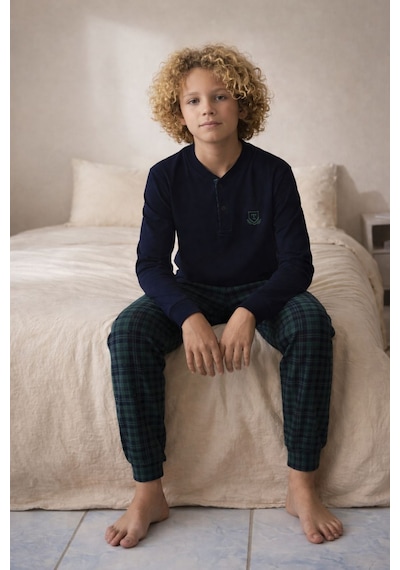 Tarık 11-16 Yaş Erkek Çocuk Pijama Takımı T Armalı -4337310 - Yeşil Yeşil
