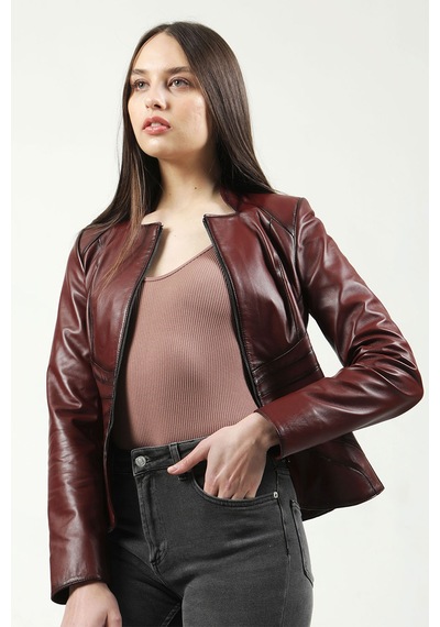 Dericlub Yb2157 Gerçek Deri Kadın Mont Ök.bordo