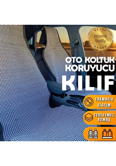 Universal Terletmez Oto Koltuk Koruyucu Kılıf - 2 Adet Ön, 1 Adet Arka Siyah-beyaz