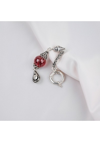 925a Gümüş Anahtarlık - Küre Ateş Kehribar 925a Gümüş Çakım -kırmızı Kırmızı