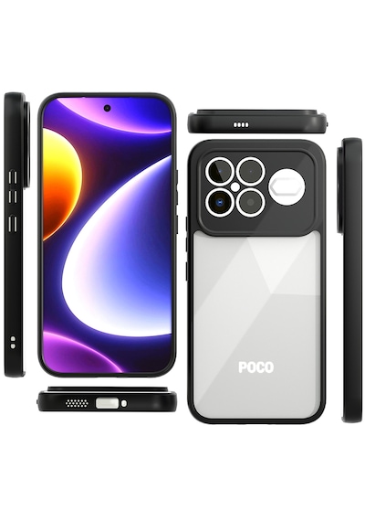 Xiaomi Poco F8 Ultra Kılıf Kenarları Silikon Kamera Korumalı Şeffaf Arka Yüzey Pürüzsüz New Roll Kapak Siyah
