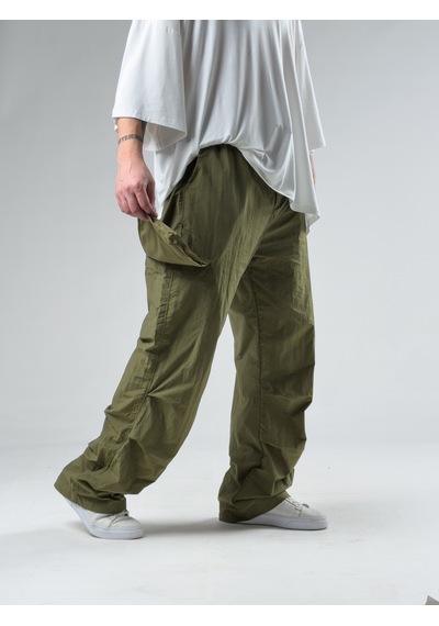 Cocopelli Tasarım Kargo Cepli Paraşüt Kumaş Yeşil Baggy Pantolon Coc3081