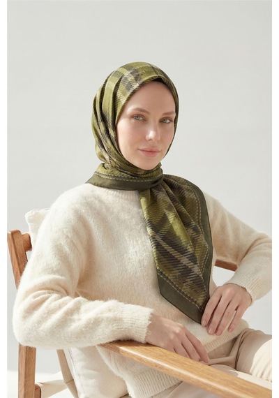 Silk Home Viskon Velora Eşarp Dört Mevsim Ekose Desen Yeşil Gri 90x90 Çok Renkli