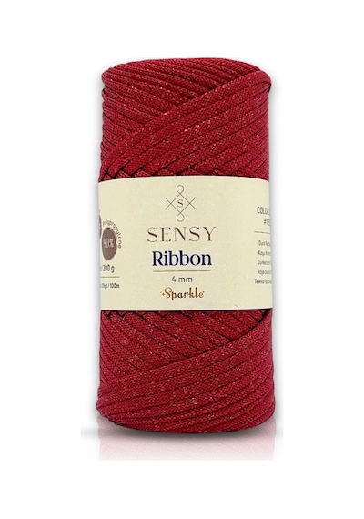 Premium Simli Ribbon Polyester İp 200 Gr Makrome Simli İp Supla İpi Ve Çanta İpi Simli Koyu Kırmızı
