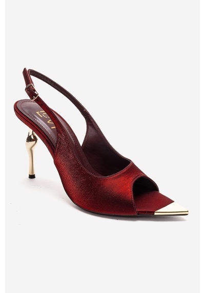 Luvishoes Amore Bordo Saten Metal Detaylı Kadın Topuklu Ayakkabı