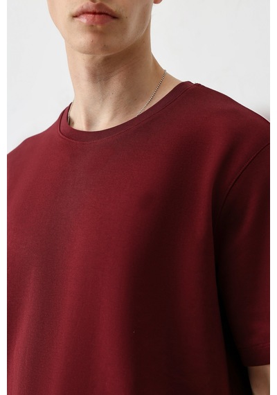 Kısa Kollu Boxy Fit Tişört Bordo