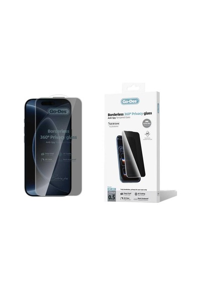 Apple iPhone 18 Pro Max Uyumlu Go Des Af Borderless Privacy Temperli Cam Ekran Koruyucu Siyah