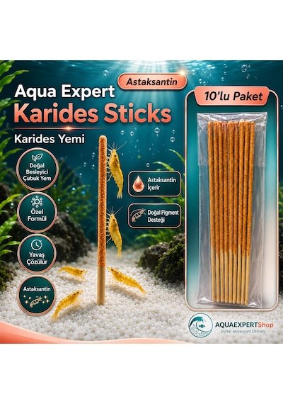 Aqua Expert Karides Sticks Karides Yemi 10 Lu Paket Doğal Besleyici Çubuk Yem Özel Formül - Askantansin