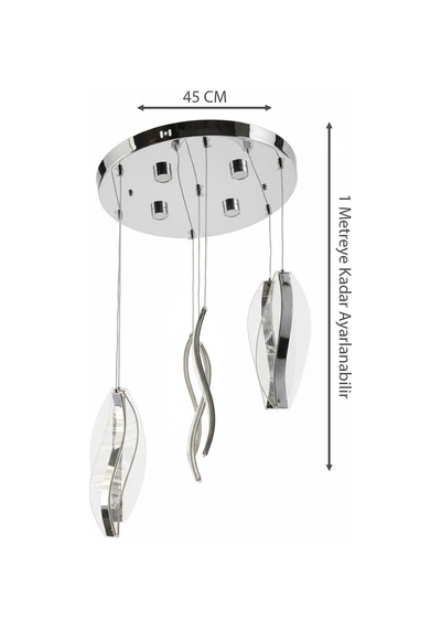 Krom Çemberli Seri 7li Estetik Kavisli Ve Oval Akrilik Model Akrilik Modern Ledli Sarkıt Gümüş