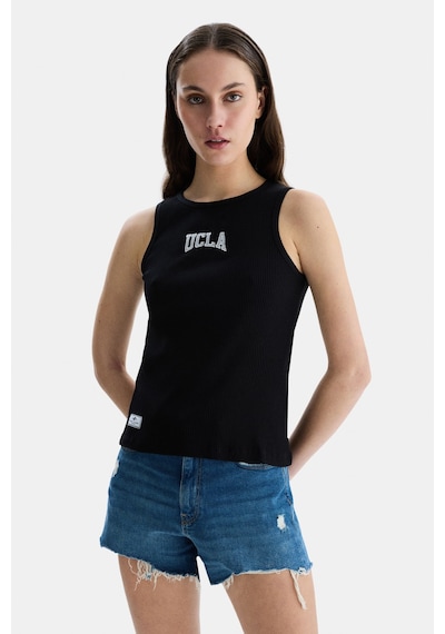 Ucla Salınas Siyah Sıfır Kol Nakışlı Standard Fit Kadın Tshirt Siyah