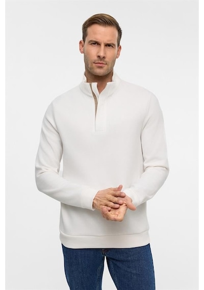 Süvari Beyaz Regular Düz Polo Yaka Sweatshirt Beyaz