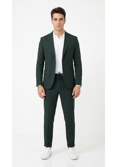 Pike Kumaş Jogger Pantolonlu Erkek Takım Elbise Torba Cepli Tek Düğme Slim Fit Kombin Yeşil Pike Kumaş Jogger Pantolonlu Erkek Takım Elbise Torba Cepli Tek Düğme Slim Fit Kombin Yeşil