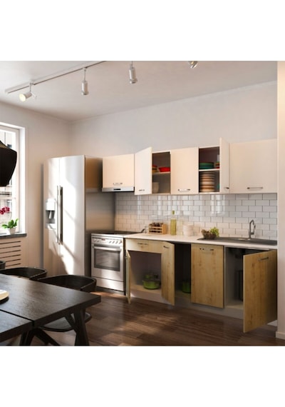 Tdesigno Nisa Hazır Mutfak Dolabı 260 CM Safir Meşe Beyaz Atlantik Çam - Beyaz