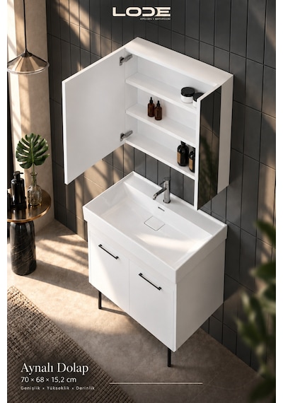 Lode Palis Ayaklı Set %100 Mdf - Alt Dolap - Üst Dolap - Cerastyle Sharp 80 Cm Seramik Lavabo Dahil Beyaz Lode Palis Ayaklı Set %100 Mdf - Alt Dolap - Üst Dolap - Cerastyle Sharp 80 Cm Seramik Lavabo Dahil Beyaz