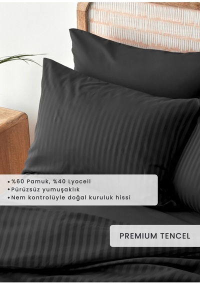Bella Maison Premium Tencel Çift Kişilik Saten Nevresim Seti Antrasit 200x220 Cm Antrasit