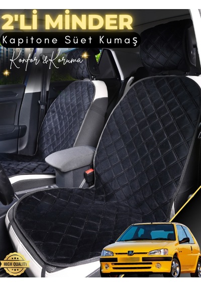 Peugeot 106 Uyumlu 2'li Süet Oto Koltuk Minderi Terletmez Universal Oto Aksesuar A2 Siyah