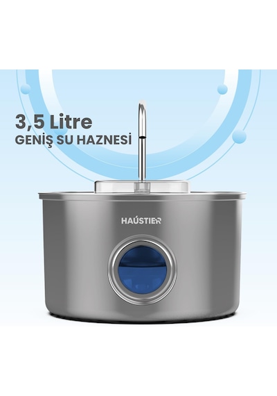 Haustier Wf009ls-m Otomatik Kedi Su Çeşmesi,kedi Su Sebili, Su Pınarı 3.5lt Geniş Hazne, Sus304 Çelik, Çok Katman