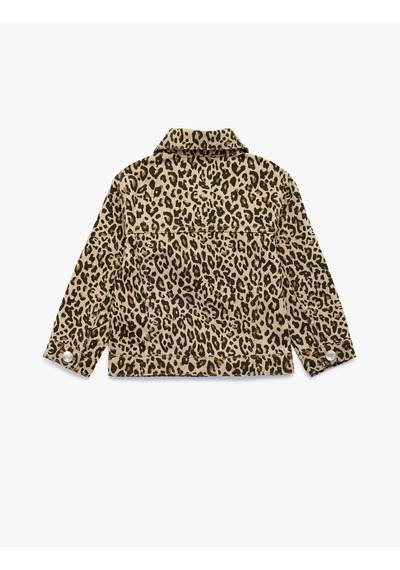 Koton Leopar Desenli Bol Kesim Pamuklu Uzun Kollu Denim Ceket Kahverengi Desenli 7wmg60001ad