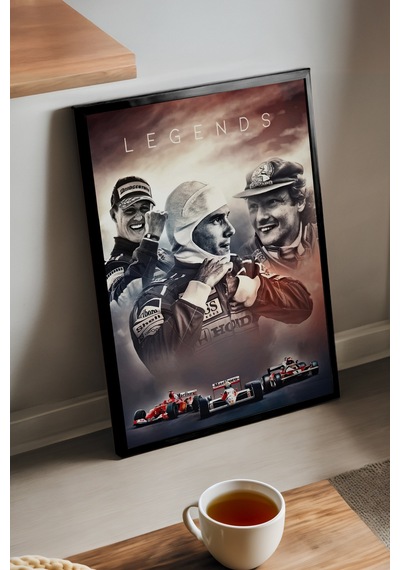 Formula 1 Efsaneler Siyah Ahşap Çerçeveli Poster, Dekoratif Araba Duvar Tablosu