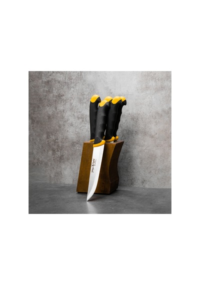 Usta Serisi: Ahşap Standlı Takozlu Profesyonel Et & Mutfak Bıçağı Serisi - 5'li Bıçak Seti