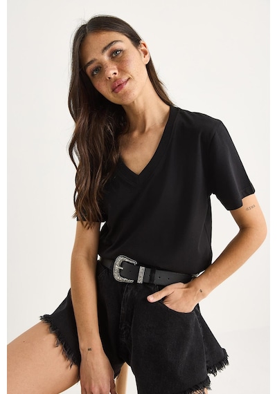 Shade Pamuk Derin V Yakalı Comfort Fit T-shirt 60602066 - Beyaz-siyah Beyaz - Siyah L