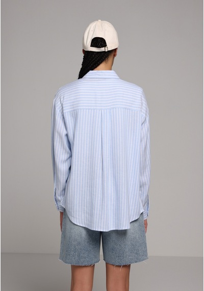 Colin's Colins Boyfriend Fit Shirt Neck Çizgili Kadın Mavi Uzun Kol Gömlek Cl1079513 Q1.v2 Lbl Açık Mavi
