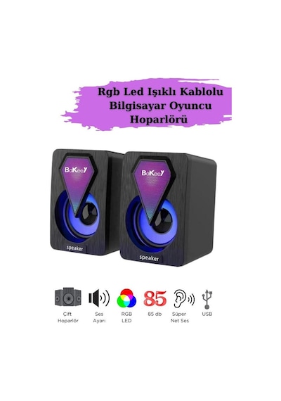 Bilgisayar Hoparlörü Rgb Led Işıklı Laptop Gaming Oyuncu Hoparlörü 1+1 Ses Sistemi Spreaker