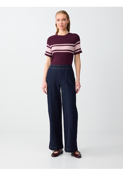 Jimmy Key Koyu İndigo Mavi Yüksek Bel Normal Paça Pamuklu Uzun Denim Pantolon 6sw185615452