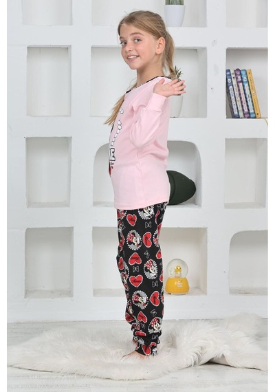 Miniğimin Cicileri Mnn Ms Kalpli Kız Çocuk Pijama Takımı - Krem Krem
