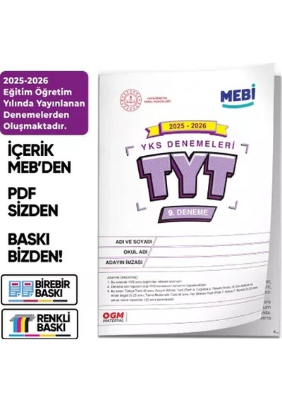 2026 Ösym Yks-ydt Mebi Ogm Türkiye Geneli 9. Deneme Büyük Boy Renkli Baskı Ücreti