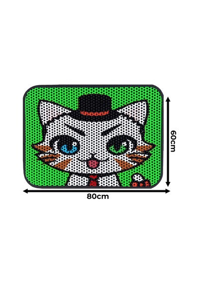 Büyük Boy Renkli Desenli Elekli Kedi Tuvalet Önü Paspası 60 X 80 Cm Büyük Yeşil - 834019341
