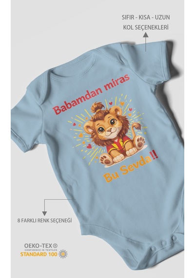 Morivokids Babadan Miras Bu Sevda Kısa Kollu Bebek Body Bebe Mavisi