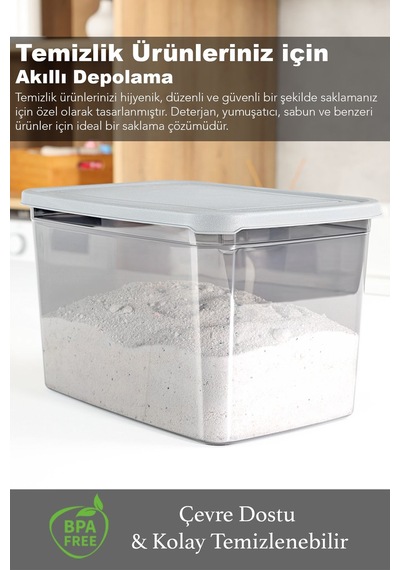 6'lı Mega Boy Deterjan Saklama Kutusu - Dikdörtgen Toz Tablet Deterjan Kutusu Antrasit 5,3 Litre Antrasit