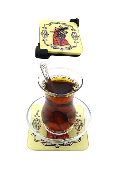 Bardak Altlığı Seti 4 lü - Kafkas Dans Figürlü Çok Renkli