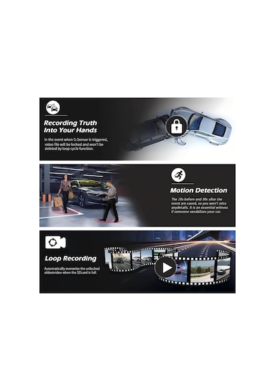 3 Kameralı Araç Dvr 360 Video Kayıt Cihazı, Ön + Sol + Sağ Dikiz Kamera, Arka Kameralı, Wifi Bb3dashcam