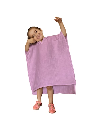 Organik Muslin Bebek Çocuk Kapüşon Panço Banyo Havlu Pudra Pembe