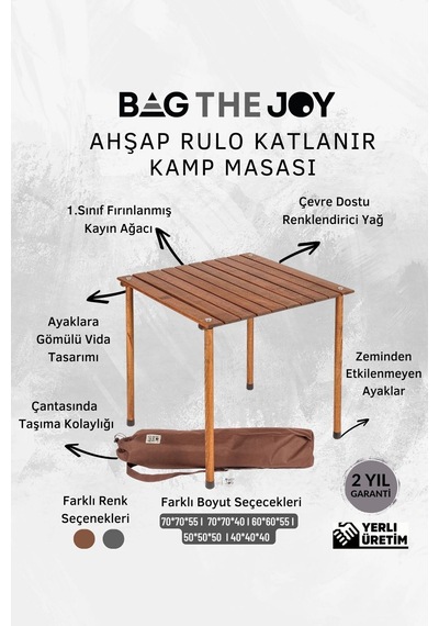 Bag The Joy Ahşap Masa Sandalye Seti Kahve-turuncu- 60 60 55cm Kahverengi - Turuncu