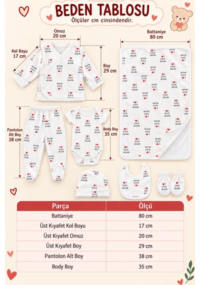 Sitilin Kız Erkek Bebek 7'li Hastane Çıkışı Seti I Love Mom Dad Kalp Desenli Yenidoğan Battaniyeli Zıbın Takımı Stl7299 Beyaz Sitilin Kız Erkek Bebek 7'li Hastane Çıkışı Seti I Love Mom Dad Kalp Desenli Yenidoğan Battaniyeli Zıbın Takımı Stl7299 Beyaz