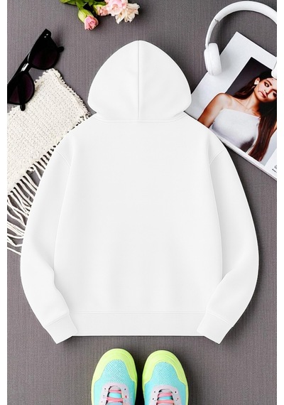 Uyguntarz Unisex Leopar Kalp Desenli Baskılı Oversize Sweatshirt beyaz