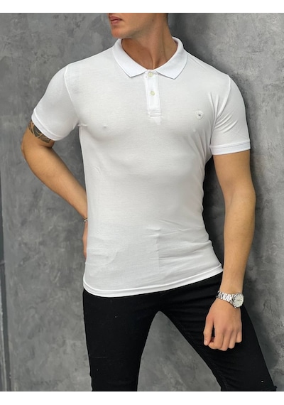 Modefendi Slim Fit Polo Yaka Pamuklu Tshırt Beyaz