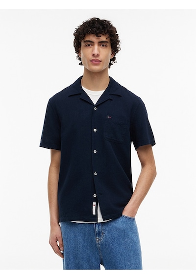 Tommy Hilfiger Tjm Reg Lınen Blend Camp Ss Ext Erkek Mavi Kk Gömlek - Dm0dm23058