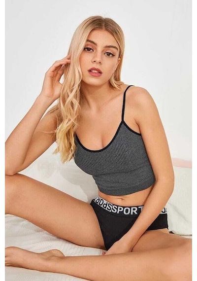 Epilons Zenvial Kadın Anstrasit Gri İp Askılı Crop Top Bluz Zenviall2