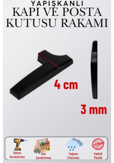 Mat Siyah Yapışkanlı 5 Cm Kapı Numarası 1 Küçük Boy 50 Mm Kapı No Rakam Sayı Daire, Posta Kutusu, Otel Oda No, Asansör, Kat Planı, Araç Model Ve Apartman İçi İçin Kendinden Yapışkanlı Krom Numaratör 1 1