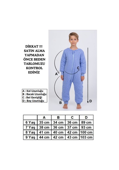 Cantoy Erkek Çocuk Uyku Tulumu Kalın Elyaf Dolgulu Premium Kalite 2.5 Tog Mavi Melanj
